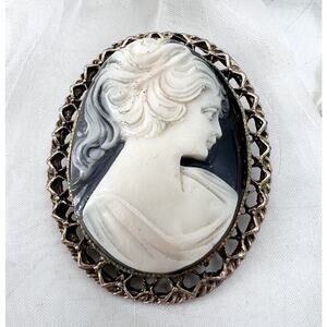 Vintage Cameo Brooch Gold Tone Victorian Revival Jewelry